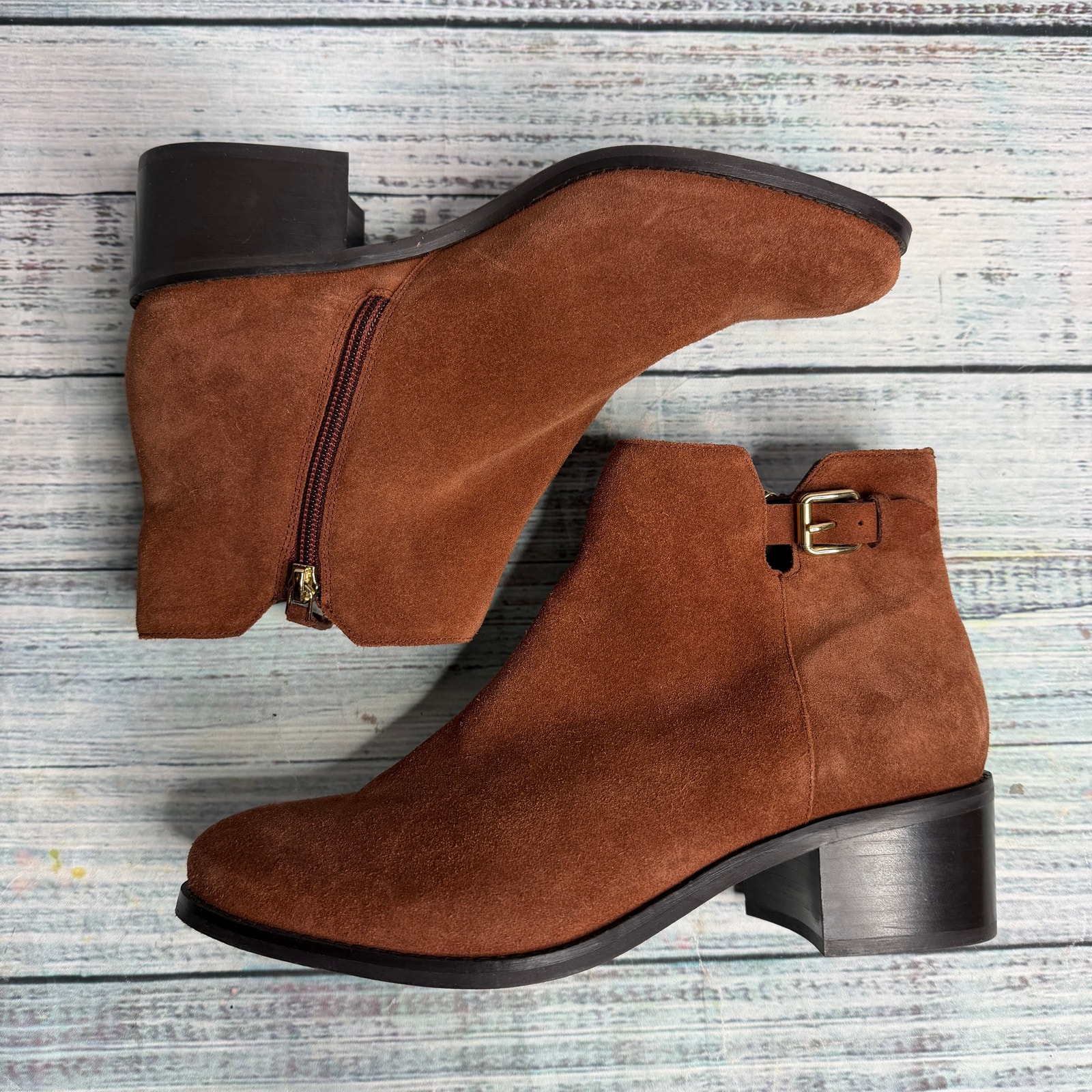 Cole Haan Haidyn Scotch Suede Ankle Boots 9b Brown Block Heel Boot New